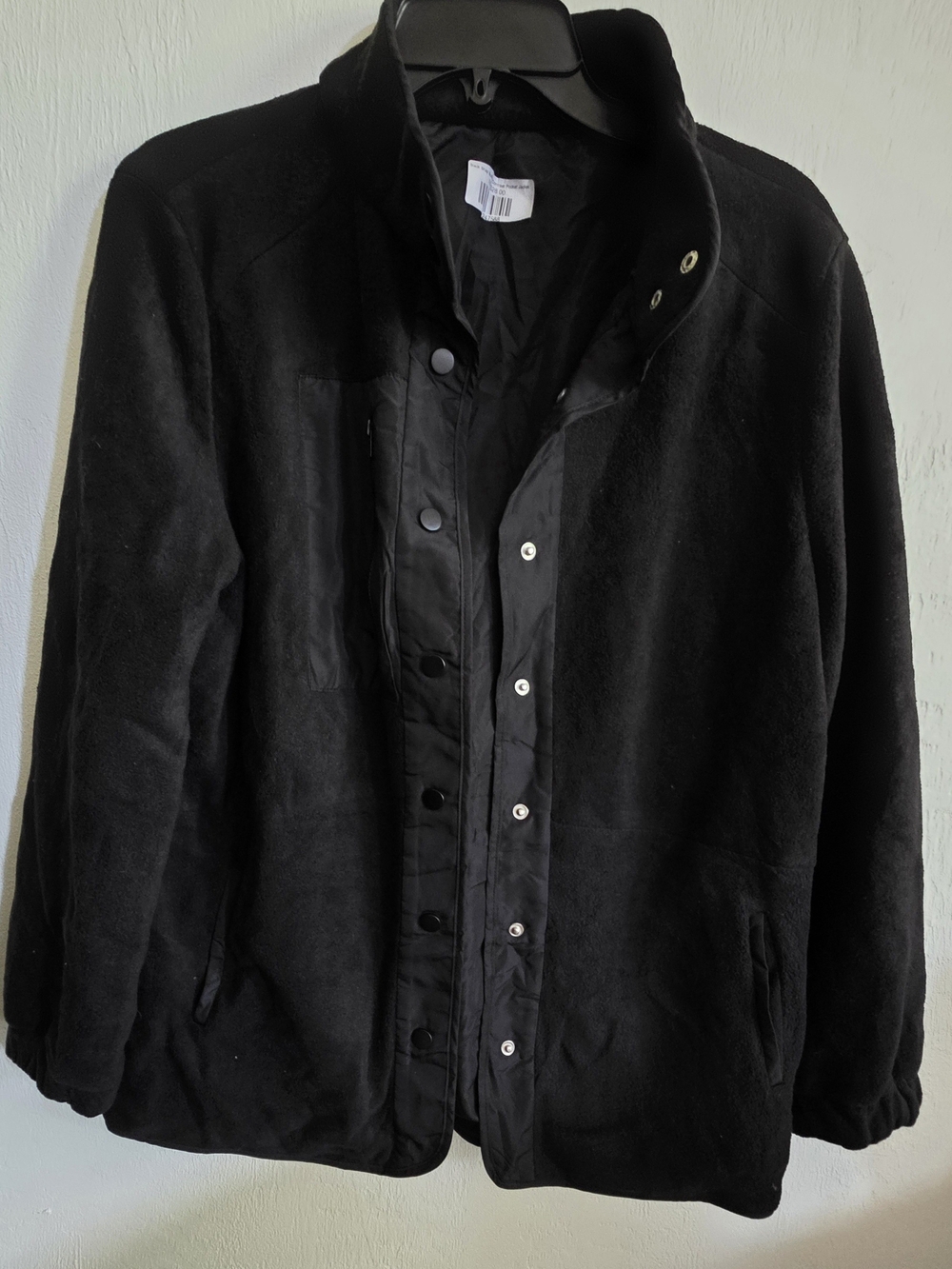 Men's Fleece Jacket Black Snap Button Front High Neck Tactical Workwear